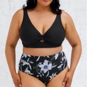 CUPSHE Elegant Daffodils Knotted Top & High Waist Plus Size Bikini Set